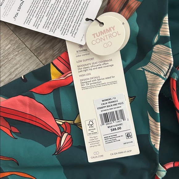 Calia Strappy Back Triangle One Piece Swimsuit tummy Control Tropical Print - Picture 4 of 4
